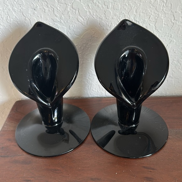 A Pair of Vintage Black Glass Calla Lily Candle Holders - Picture 2 of 8